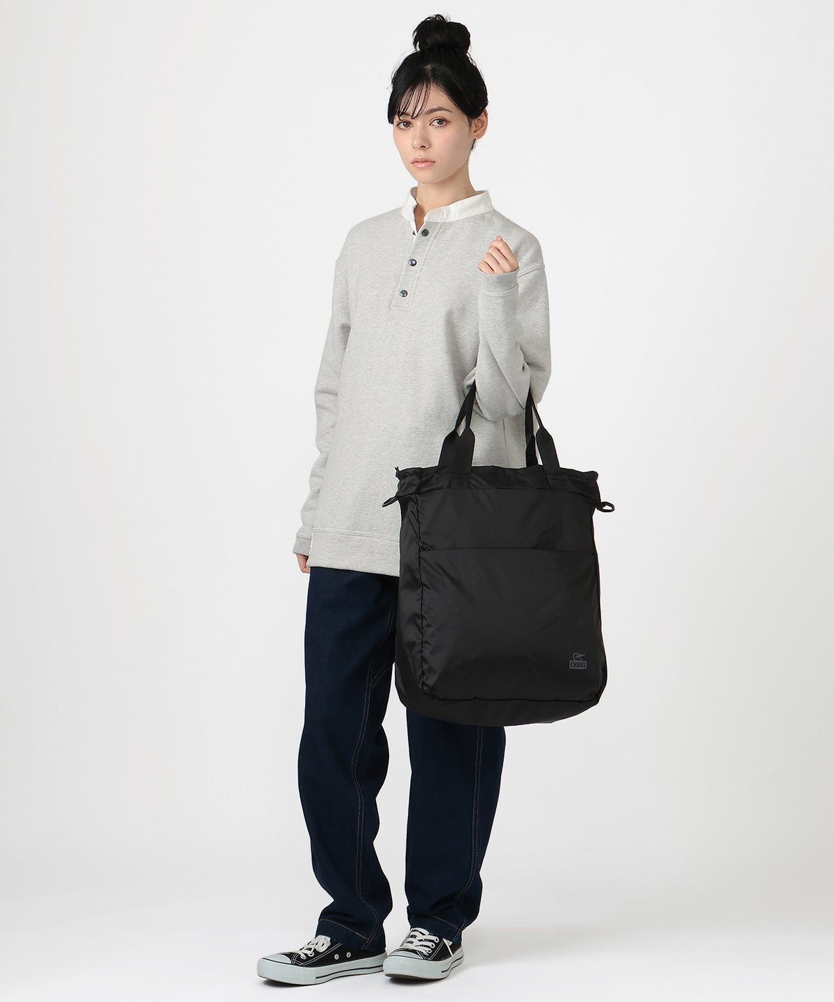 CHUMS PACKABLE 2WAY TOTE BAG - BLACK